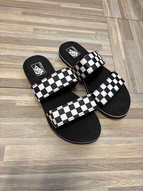 Vans Black and White Checkerboard Slide Sandals